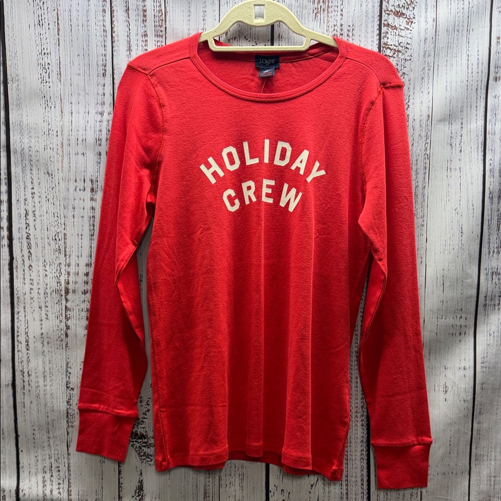 J. Crew NWT Festive Red Holiday Crew Long Sleeve Pajama Top Size Medium